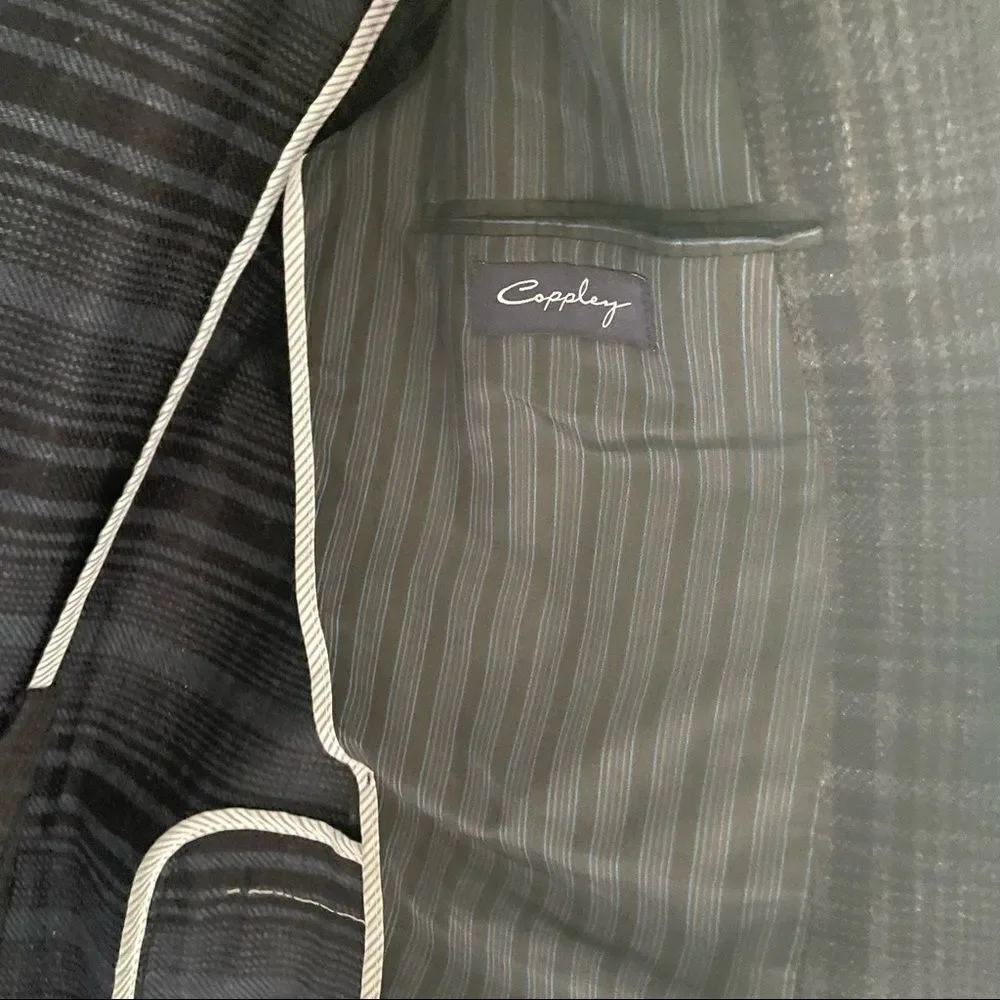 COPPLEY Wool Plaid Blazer Jacket Corduroy Elbow Patches Blue 42L